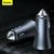 Carregador veicular 40W Dual Port da marca Baseus, com design moderno em preto e prata, posicionado em um interior de carro.