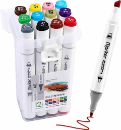 Pack Plástica C/ Marcadores Artísticos Twin, Doble Punta x 12 u . Weibo