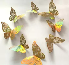 Set Mariposas 3D Papel Metalizado ¨ ORO ¨ x 12 u , CL