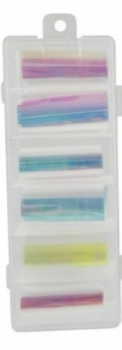 KIT Caja Plástica organizadora x 6 Rollos Papel Foil Holográfico . LCS