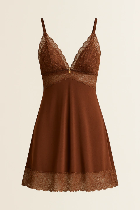 Kit Camisola Blair - CAMISOLA + ROBE + CALCINHA | Marrom com fios dourados - comprar online