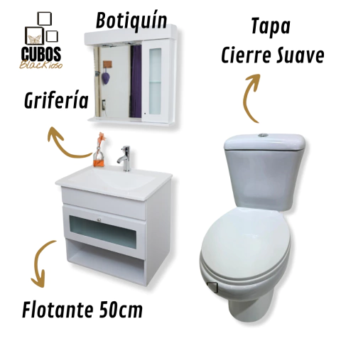 Vanitory 50cm Flotante + Griferia + Botiquin + Inodoro - comprar online