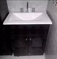 Vanitory Laqueado 50cm Vidrio + Bacha - Cubos blackioso