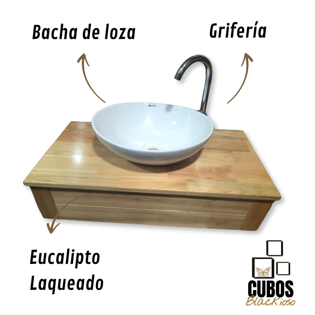 Vanitory Vanitory Flotante 2 Modulos Eucalipto + Bacha + Griferia 60 cm Flotante
