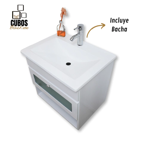 Vanitory Flotante Laqueado + Bacha 60cm