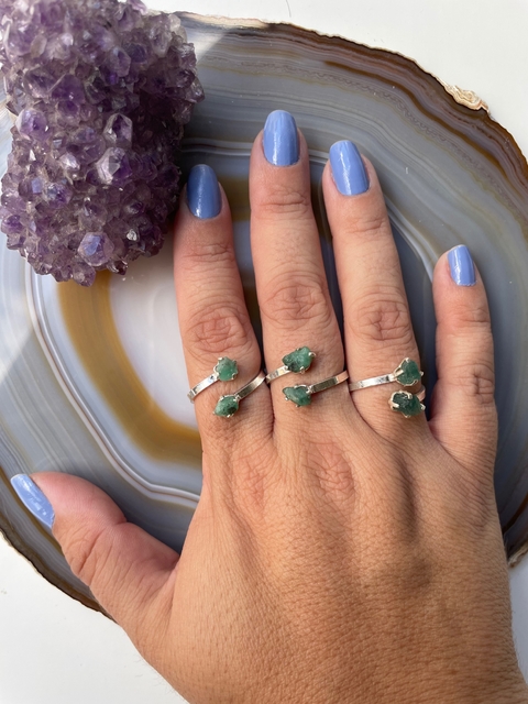 Anel Regulável em Esmeralda Dupla em Prata 925 - Abundância e Fortalecimento