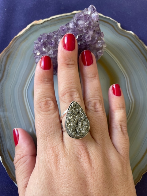 Anel Regulável Gota Pirita em Prata 925 - Prosperidade