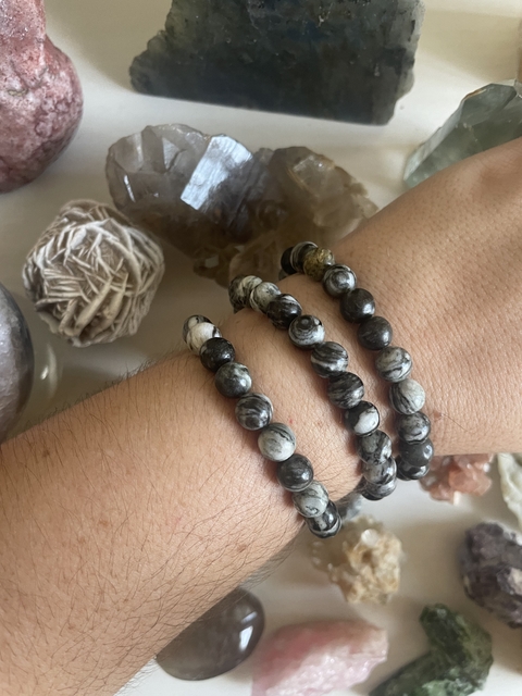 Pulseira Jaspe Zebra em Esfera 8mm - compaixão e compreensão