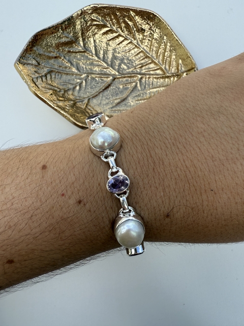 Pulseira Pérola com Ametista em Prata 925 - Emoção e Intuição - comprar online