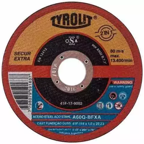DISCO DE CORTE 1MM X 115MM FA115X1 TYROLIT