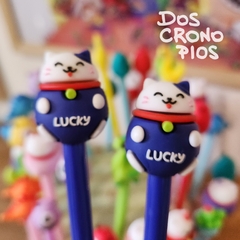 Lapicera Gatito de la Suerte Azul