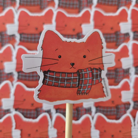 Sticker Gato Mandarina Con Bufanda – Ilustración Original Pintada a mano - comprar online