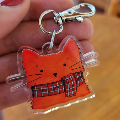 Llavero Acrílico Gato Mandarina con Bufanda – Ilustración Original - comprar online