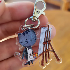 Llavero Acrílico Pelusa Artista – Gato Pintor con Ilustración Original - comprar online