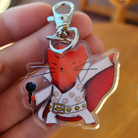 Llavero Acrílico Mandarina Elvis – Gato Rockero Ilustrado - comprar online