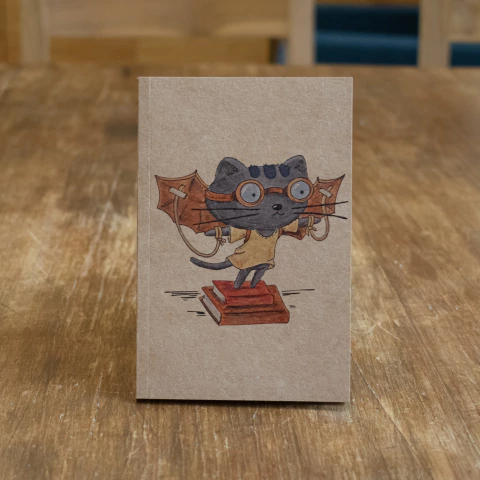 Libreta A6 Gato Pelusa con alas de cartón – Papel Ecológico + Ilustración Original - comprar online
