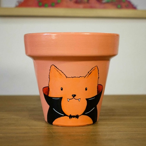 MACETA PINTADA A MANO GATO MANDARINA DRACULA - DOS CRONOPIOS