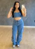 Calça Jeans Feminina Wide Leg Cargo