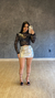 Cropped Tule Pedraria Thalya Preto - comprar online