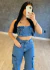 Calça Jeans Feminina Wide Leg Cargo