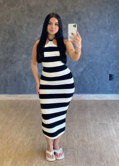 Vestido Tricot Modal Gabi Preto/Branco - comprar online