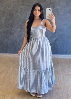 Vestido Longo Listrado Alça Larga 