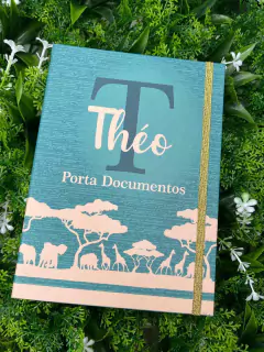 Kit Livro do Bebê / Caderneta Vacina + porta documentos - Tema Safari Linho - Alfabeto Menino - comprar online