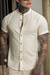 Camisaria OXN MC Gola Padre Linho Crú - Modelagem Slim