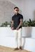 Camisaria OXN MC Gola Padre Tricoline Preta Modelagem Slim - loja online