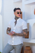 Camisaria OXN MC Gola Padre Flamê Branca - modelagem Slim na internet