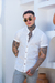 Camisaria OXN MC Gola Padre Flamê Branca - modelagem Slim - loja online