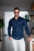 Camisa OXN ML Azul Dark Blue - Modelagem Slim - loja online