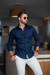 Camisa OXN ML Azul Dark Blue - Modelagem Slim