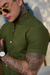 Camisaria OXN MC Gola Padre Flamê Slim Fit - Verde Oliva - comprar online