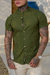 Camisaria OXN MC Gola Padre Flamê Slim Fit - Verde Oliva - Salvino Store