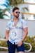 Imagem do Camisaria OXN MC Tricoline Estampa Floral Azul Modelagem Slim