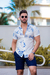 Camisaria OXN MC Tricoline Estampa Floral Azul Modelagem Slim - loja online