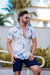Camisaria OXN MC Tricoline Estampa Floral Azul Modelagem Slim - Salvino Store