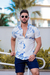 Camisaria OXN MC Tricoline Estampa Floral Azul Modelagem Slim na internet