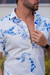 Camisaria OXN MC Tricoline Estampa Floral Azul Modelagem Slim - comprar online