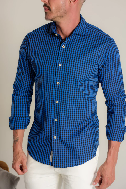 Camisa OXN ML Xadrez Azul - Modelagem Slim