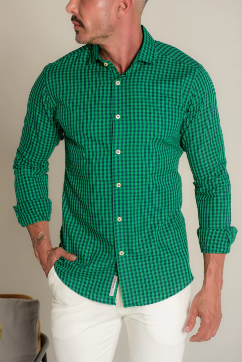 Camisa OXN ML Xadrez Verde - Modelagem Slim