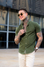 Camisaria OXN MC Gola Padre Flamê Slim Fit - Verde Oliva