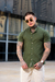 Camisaria OXN MC Gola Padre Flamê Slim Fit - Verde Oliva - comprar online