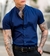 Imagem do Camisaria OXN MC Gola Padre Tricoline Azul Marinho Modelagem Slim