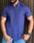 Camisa Zip OFF BATA MC Slim Fit Gola Padre Dark Blue
