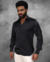 Camisa Zip Off / Zikani ML Relaxed Fit Preta Acetinada Ref 0683 - comprar online