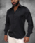 Camisa Zip Off / Zikani ML Relaxed Fit Preta Acetinada Ref 0683