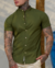 Camisaria OXN MC Gola Padre Flamê Slim Fit - Verde Oliva