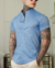 Camisaria OXN MC Gola Padre Tricoline Slim Fit Azul - comprar online